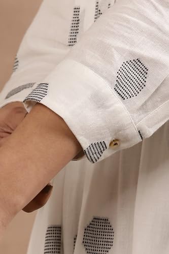 W Women White Polka Print Cotton Flarred Dress_24FEW11081-313884_L