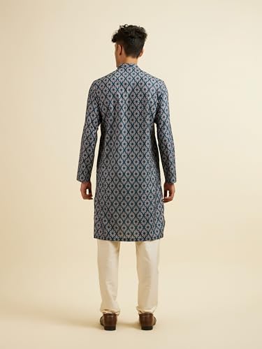 Manyavar Men's Cotton Blend Digital Print Long Kurta (Green,L)