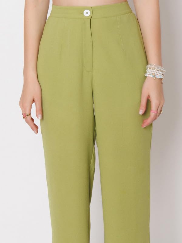 Zink London Women's Green Solid Straight Fit Trouser