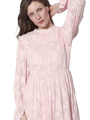 VERO MODA Women Self Design Pink Polyester Midi Length A-Line Dress