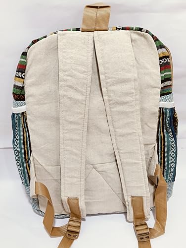 Kedar Kripa Hemp Pitthu Travel Bag Natural Hemp Material, Multicolor Striped Pattern, 3 Pocket Zipper Washable Bag For Man Woman And Boys Girls | Collage Bag Size H15 X L10 X W5 Inches