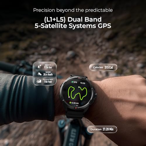 Noise Endeavour Pro Outdoor Rugged Military Smart Watch, Titanium Alloy Bezel, Dual-Band GPS, 164ft Water Resistance, 28 Days Battery on Standby, AI Companion, for iOS & Android (Carbon Black)