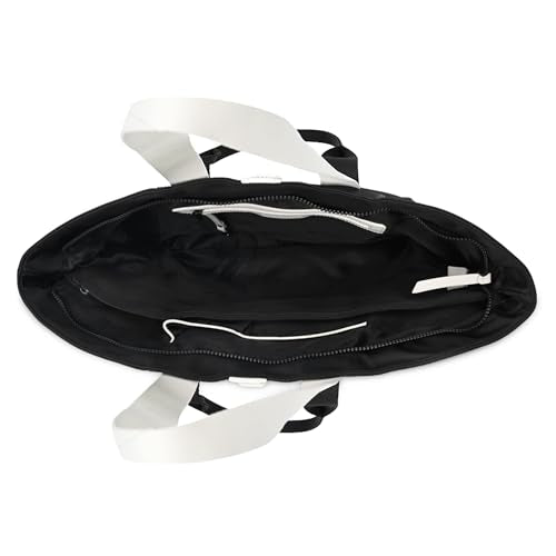 Fastrack Black & White Tote Bag for Women | Large Nylon Tote with Zipper Closure, Webbing Strap, Internal Utility Pockets & Double Handle | Lightweight Everyday Shoulder Bag for Work, Travel & Errands