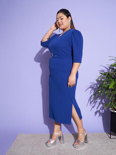SASSAFRAS Curve Royal Blue Belted Bodycon Dress