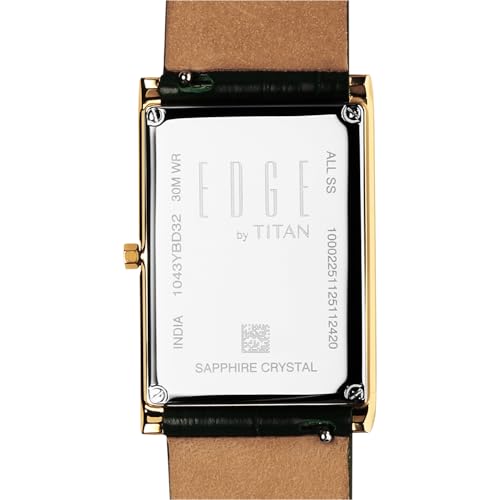 Titan Edge Monture Quartz Analog with Green Dial Gold Leather Strap Watch for Men - 1043YL11