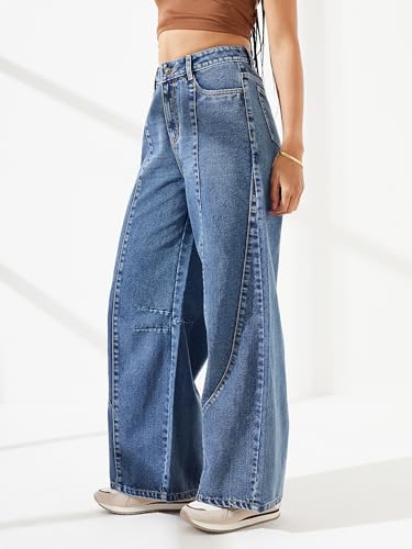 Dolce Crudo Women's High Waist Straight Fit Jeans (DOSS24DEN79-19-349-34, Ultramarine Blue, 34)