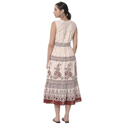 Biba Women's Cotton Tiered Mid-Calf Length Casual Dress (WABISABI3015SS25WHTRST_White-Rust