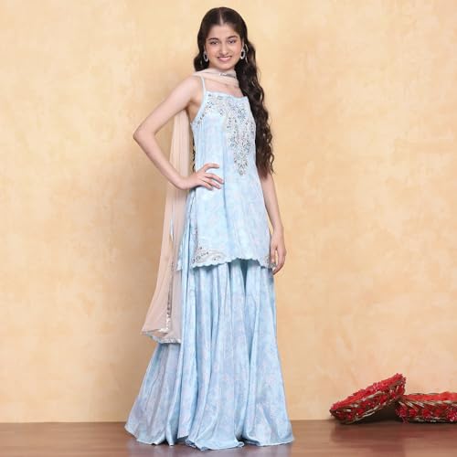 Biba Girl's Viscose Kurta Set (KWBOHEMIA6372SS25AQU_Aqua