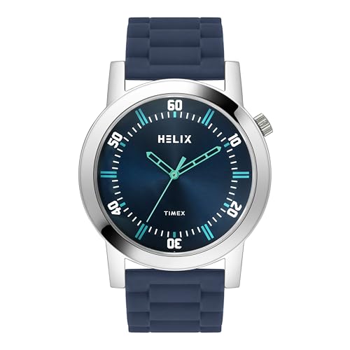 Helix by Timex Analog Watch for Man with Blue Round Dial & Blue Silicone Strap Band Water Resistant Men's Wrist Watches - TW058HG00