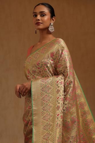 Soch Womens Yellow Tussar Floral Woven Design Saree