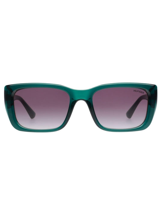 Tommy Hilfiger Sunglasses | Purple Lens | Green Frame | Full Rim Square Shape Branded Latest and Stylish Non Polarized Eyewear | 100% UV Protection | Women Sunglasses| Size Medium | TH 1592 C4 53