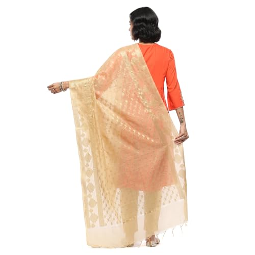 BIBA Women's Gold Poly Silk Dupatta_Free Size