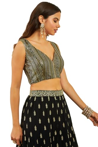 Soch Womens Black Georgette Embellished Blouse with Sequins(8907175734117)
