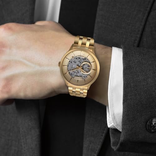 Titan Metal Mechanicals Automatic Gold Dial Gold Titanium Strap Watch for Men - NT90140YM01
