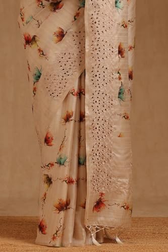 Soch Womens Cream Tussar Floral Printed Saree