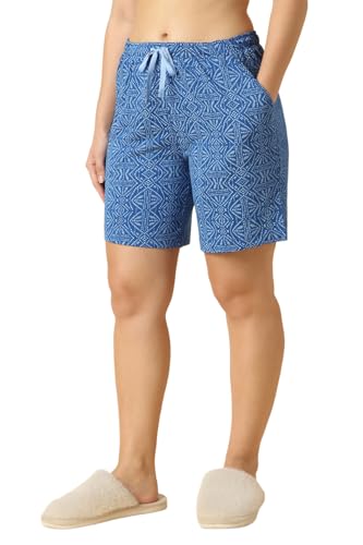 Van Heusen Women Printed Lounge Shorts - Functional Pocket, Elasticized Waist with Drawcord Ties, Ultra Soft Blue