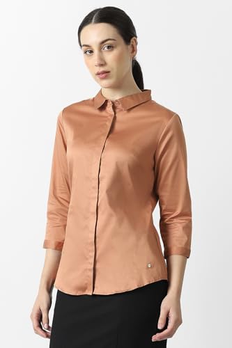 Van Heusen Women Peach Solid 3/4th Sleeves Formal Shirt
