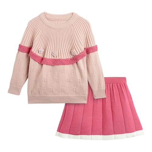 Hopscotch Girls Full Sleeves Pink 2-Pc Floral Applique Sweater & Skirt (3-4 Years)