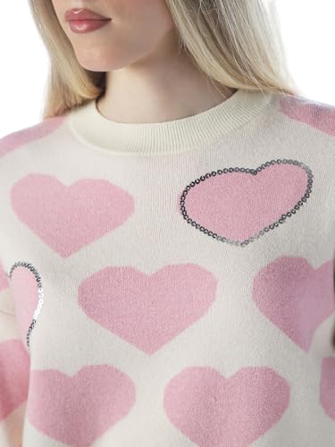 ONLY Women's Graphic Print Regular Fit White Sweater