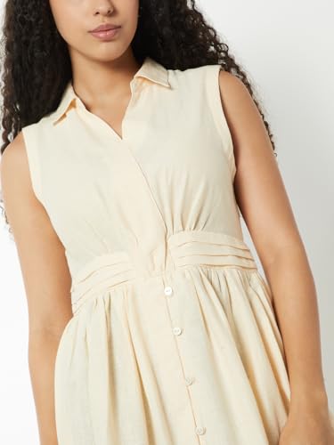 Max Women Printed A-line Dress(White_XL)