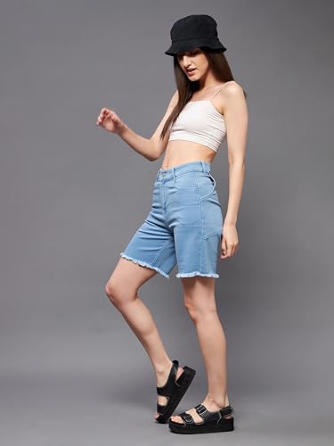 Miss Chase Women's Regular High Rise Above Knee Stretchable Denim Shorts (MCSS22DEN09-05-158-38, Light Blue, 38)