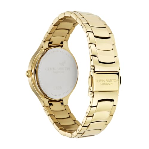 Olivia Burton Lea Qtz Basic Forest Green Round Dial Women's Watch|Ionic Plated Thin Gold Steel Material|Gold Color Band - 24000209