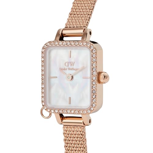 Daniel Wellington Quadro Analog Watch for Women with Mother of Pearl White Square Dial & Rose Gold Stainless Steel Bracelet Band Water Resistant Women's Wrist Watches - DW00100751K
