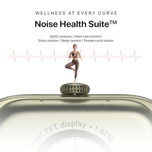 Noise Icon Arc 2.01" Immersive Curved Display Smartwatch, 10-Day Battery, 1ATM Water Resistant, Functional Crown, 100+ Sports Modes, Health Suite™, Voice Assistant, Built-in Games (Jet Black)
