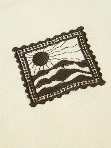 The Souled Store Oversized Shirt: Scenic Men and Boys Short Sleeves Collared Neck Button Front Off White Embroidered Cotton Oversized Shirts