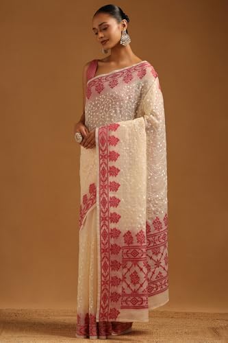 Soch Womens Cream Kota Floral Embroidered Saree
