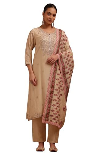 Soch Women's Chanderi Salwar Suit Set (EWA5CD22296_Beige