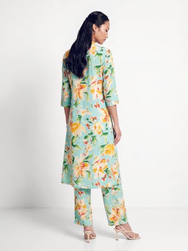 Max Women Floral Print Straight Kurta Set(Green_S)