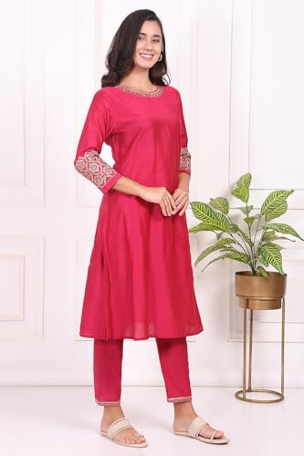 W for Woman Pink Solid Embroidered Straight Kurta and Straight Pants Set - (WS13457-224480-M)