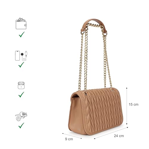 Fastrack QuiltGrid Shoulder Bag | Faux-Leather Women’s Handbag | Diamond Quilted Design | Adjustable Chain Strap | Zipper & Magnetic Closure | Gold-Finish Hardware