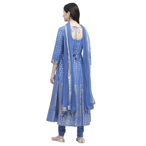 BIBA Women Cotton Printed Kurta Sets (SKD8792OAW24EBLU_Blue, Large