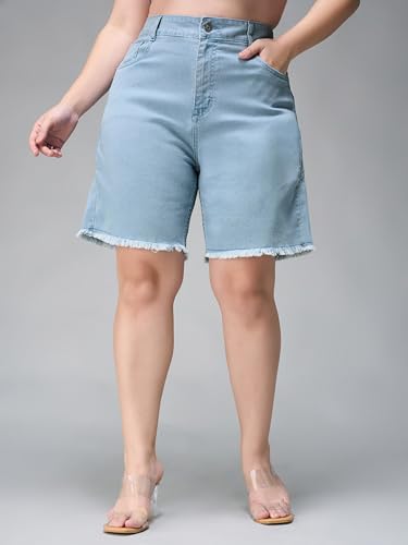 Miss Chase A+ Women's Regular High Rise Above Knee Stretchable Denim Shorts (APAW24DEN83-04-54-38, Sky Blue, 38)