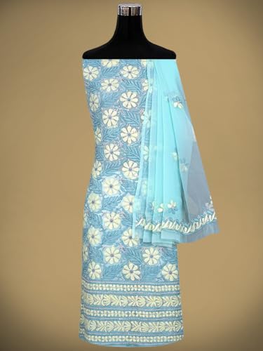 Ada Hand Embroidered Lucknowi Chikankari Unstitched Georgette Dress Material Suit Piece with Dupatta for Women 01A896012 Sea Green