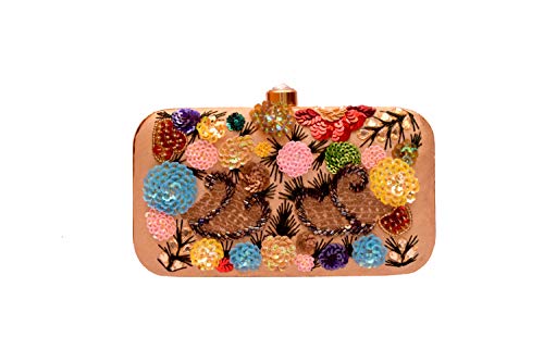 DUCHESS women bridal Fancy Party Hand Embroidered Box Clutch Purse with Sling For Girls and Women
