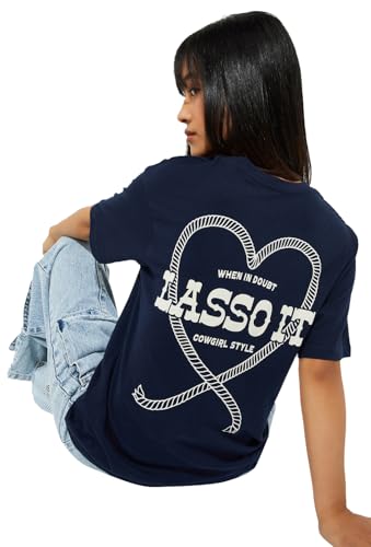 Max URB_N Women Relaxed Fit Back Graphics T-Shirt (Navy_XL)