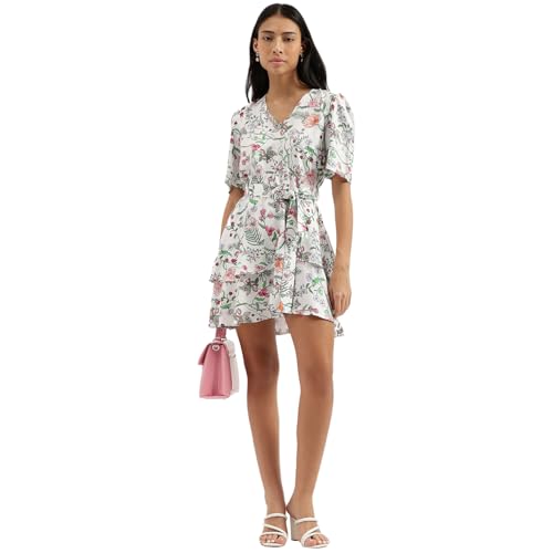 UNITED COLORS OF BENETTON V-Neck Floral Print Dresses (Size XS)-24A4DRESS051I74J White