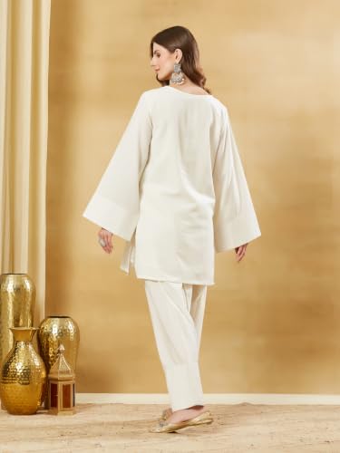 Divena Off White Solid Cotton Pathani Suit Set