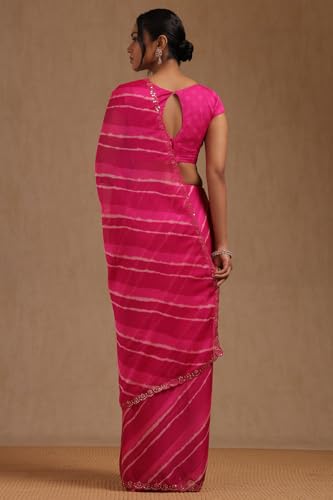 Soch Womens Fuchsia Georgette Leheriya Print Saree With Sequins