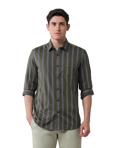 Arrow Sports Men's Striped Slim Fit Shirt (ASAJSH1451_Olive