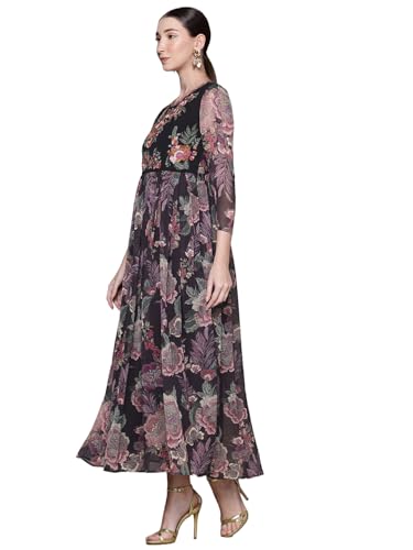 Aarke Ritu Kumar Black Moonflower Embroidered Long Dress