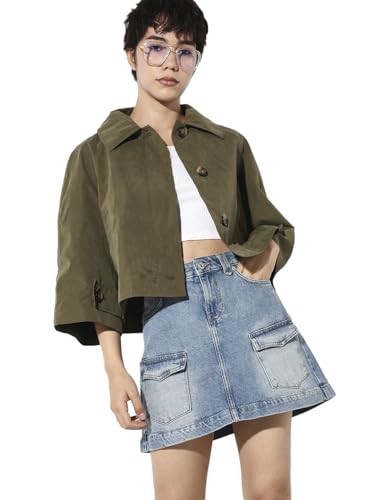 ONLY Women's Solid Flared High-Rise Blue Skirt