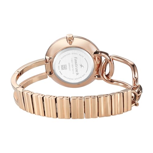 Fastrack Opulence Quartz Analog Silver White Dial Champagne Gold Metal Strap Watch for Girls