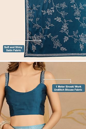 TRENDMALLS Women's Satin Siroski Work Ombre Pattern Dual Shade Saree with Unstitch Blouse Piece (K1243-Morpeach-)