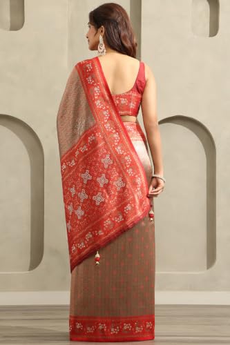 Soch Womens Red Tissue Ethnic Motifs Zari Woven Saree With Stone Work