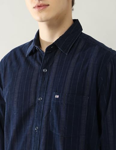 Arrow Sports Men's Striped Slim Fit Shirt (ASAJSH1461_Navy