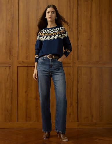 U.S. POLO ASSN. Women High Rise Straight Fit Jeans (UWAW25JEN391_Dark Blue Tint_36)